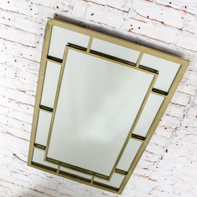 Late 20th Century Modern Large Rectangular Wall Mirror W/Brass Windowpane Frame For Sale - Image 4 of 18