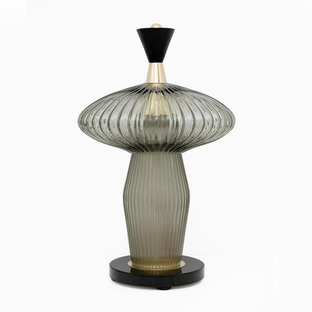 Mushroom-Shaped Table Lamps Murano Glass and Brass in Feng Shui style, Set of 2 For Sale - Image 3 of 9