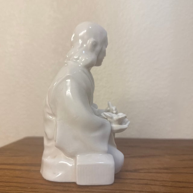 1970s Mid-20th Century Japanese Blanc De Chine Style White Porcelain Seated Okimono Figurine For Sale - Image 5 of 8