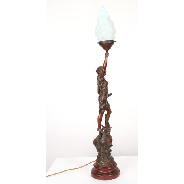 Wood Antique Art Nouveau Wood Figural Newel Post Lamp For Sale - Image 7 of 8
