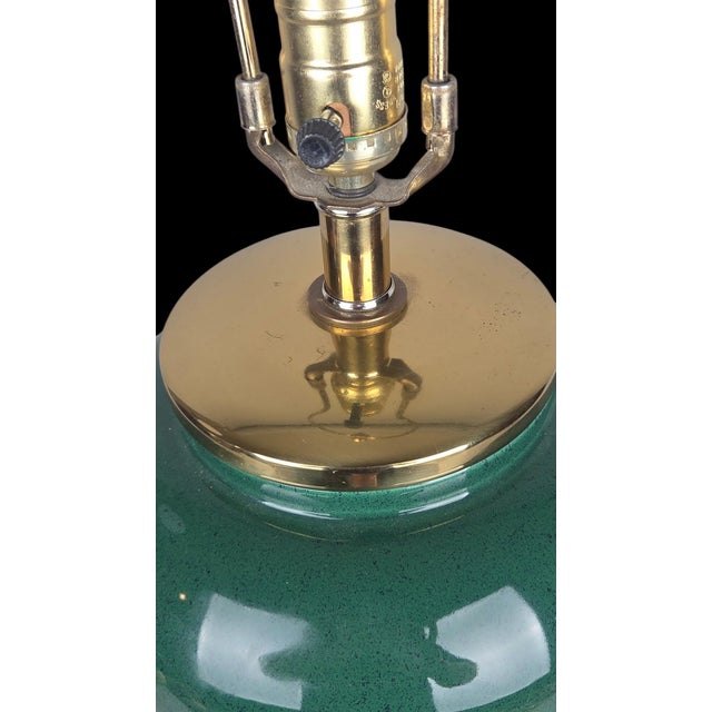 1980s Hollywood Regency Style Emerald Green Ceramic Table Lamp on Brass Ball-and-Claw Base For Sale - Image 18 of 18