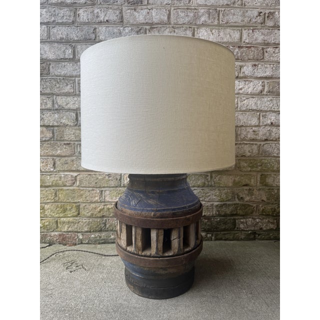 Rustic Vintage Wagon Wheel Table Lamp For Sale - Image 3 of 12
