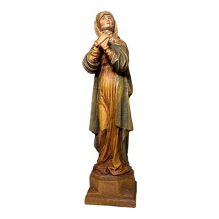 Vintage Italian Wood Hand Carved Religious Madonna Nurnberg Statue Sculpture For Sale