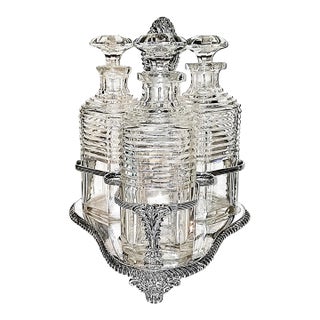 1900s Georgian Cut Crystal Decanter Triple Set Tantalus - 4 pcs For Sale