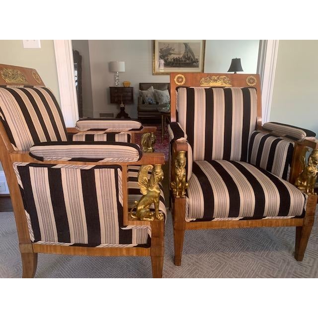 Pair Biedermeier Neoclassical Armchairs Bergeres, C 1835 For Sale - Image 4 of 11