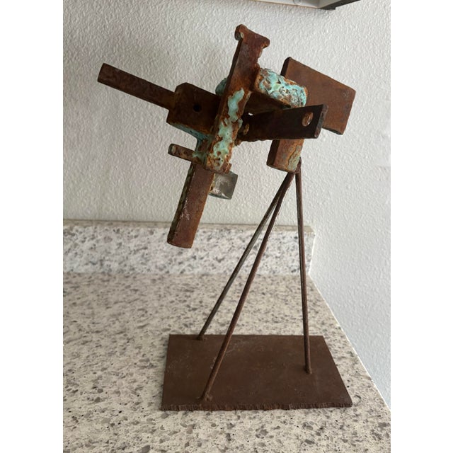 Mid 20th Century Expressionist Abstract Brutalist Sculpture, Welded Steel, 16” High For Sale - Image 6 of 10