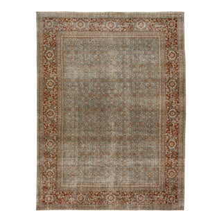 Antique Persian Tabriz Floral Designed Wool Rug in Blue For Sale