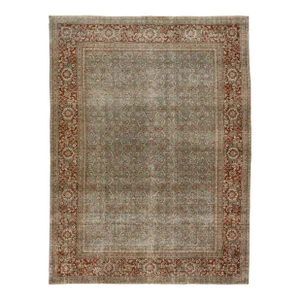 Antique Persian Tabriz Floral Designed Wool Rug in Blue
