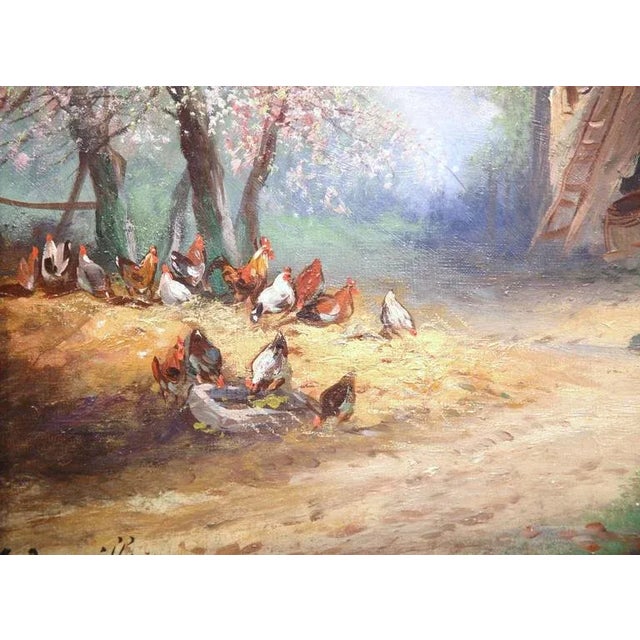 Textile 19th Century French Rural Farm Scene Oil Painting Signed A. Degerville For Sale - Image 7 of 9