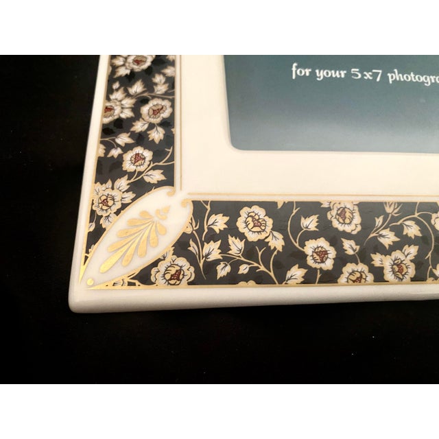 Black Vintage Lenox “Dynasty” 5 X 7 Portrait Gallery Fine Porcelain Picture Frame Traditional Floral & Gold Leaf Design. For Sale - Image 8 of 15