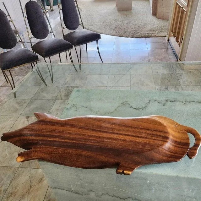 Brown 1970s Pig Party Platter Serving Tray Wood Charcuterie Board For Sale - Image 8 of 12