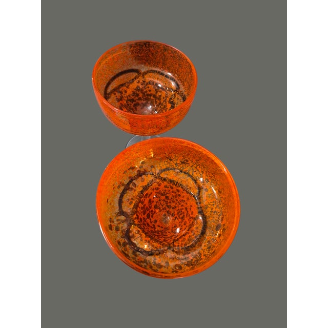 Late 20th Century Pair of Hand Blown Art Glass Orange Margarita Glasses For Sale - Image 6 of 8