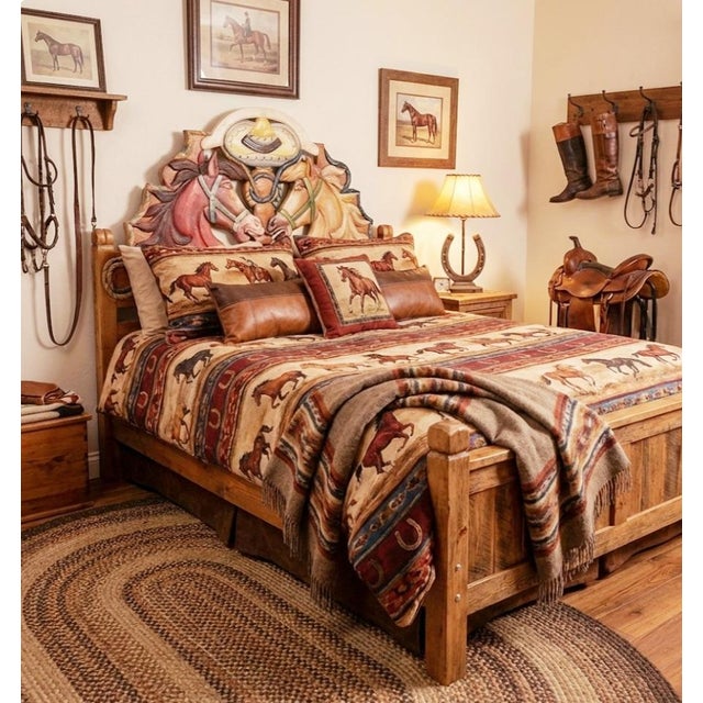 Monumental Custom Made Equestrian Double Horse Head Solid Wood Painted King Size Headboard For Sale In West Palm - Image 6 of 7