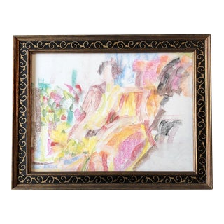 1970’s Original Vintage Abstract Expressionist Female Nude in Interior Pastel Ornate Vintage Frame For Sale