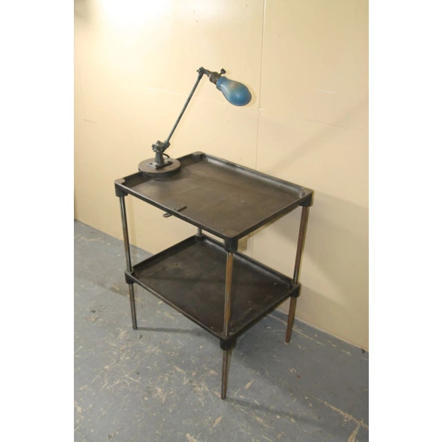 1900 - 1909 1900s Antique Metal Industrial Work Table With Oc White Lamp Attached For Sale - Image 5 of 9