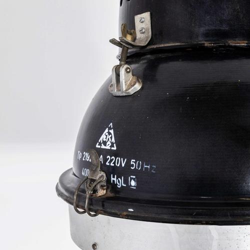Large Scale Industrial Black Enamel Pendant Lamp, 1950s For Sale - Image 4 of 13