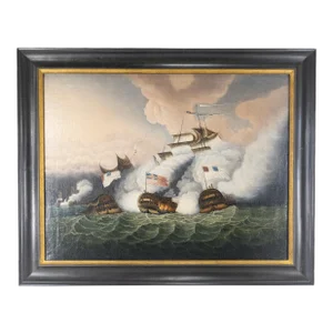 China Trade English Oil Painting of Naval Battle