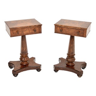 Antique William IV Burr Walnut Side Tables, 1830s, Set of 2 For Sale