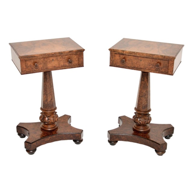 Antique William IV Burr Walnut Side Tables, 1830s, Set of 2 For Sale