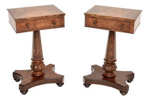 Antique William IV Burr Walnut Side Tables, 1830s, Set of 2