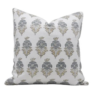 Fabdivine Floral Block Print Pillow Cover 14x36 Inch Off-White Linen-Mor Mukut For Sale