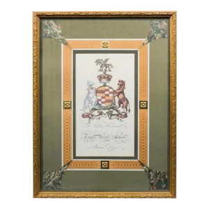 Antique Pair of Family Crests Baronial with Stags, Dogs, Goats and Lions