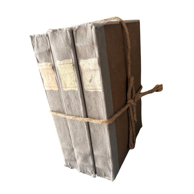 Textile Restoration Hardware Large Tomes in Taupe – Set of 3 Handcrafted French-Inspired Decorative Books For Sale - Image 7 of 12