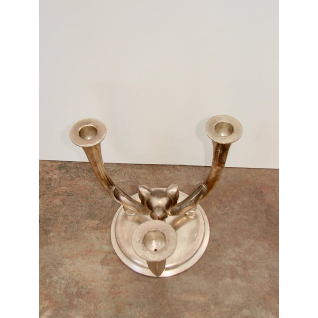 Art Deco Candlestick in Silver-Plated Brass from MF, Germany, 1940s For Sale - Image 3 of 8