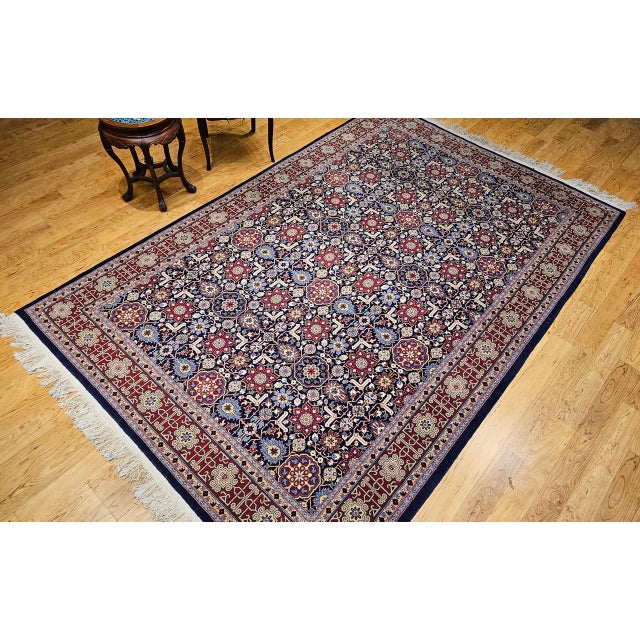 Navy Blue Vintage Persian Tabriz Afshan Rug, Hand-Knotted Wool, Allover Geometric Caucasian Kuba Pattern, Navy & Red, 7x10 For Sale - Image 8 of 18