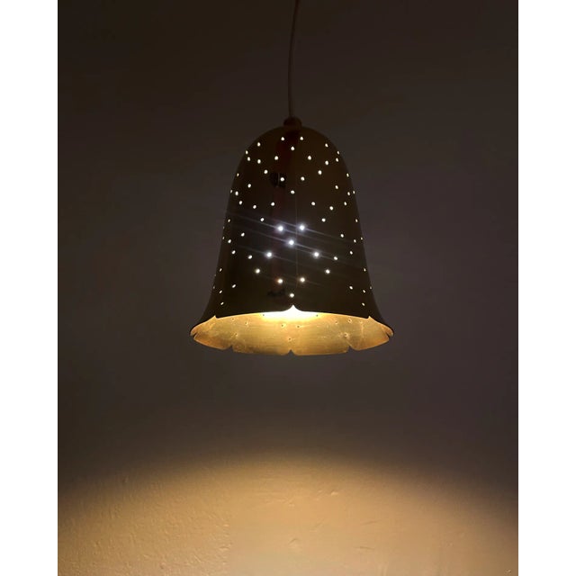 1960s Scandinavian Modern Brass Pendant with Perforated Shade from Borens, Sweden, 1960s For Sale - Image 5 of 6