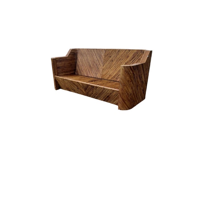 Vintage Coastal Split Reed Chevron Patterned Sofa For Sale - Image 4 of 5