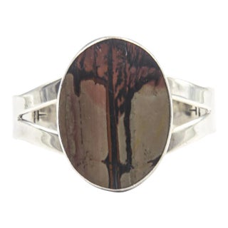 Late 20th Century Native American Southwest Brown Stone Sterling Silver Cuff Bracelet For Sale
