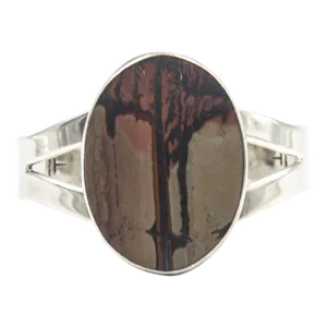 Late 20th Century Native American Southwest Brown Stone Sterling Silver Cuff Bracelet