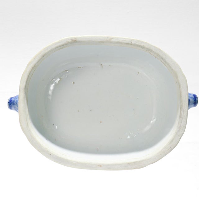 Antique Blue & White Canton Chinese Export Porcelain Miniature Sauce Tureen For Sale - Image 10 of 16