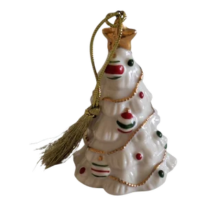 Circa 2010s Lenox Porcelain Christmas Tree Holiday Ornament With 24k Gold Trim and Tassel Hanger