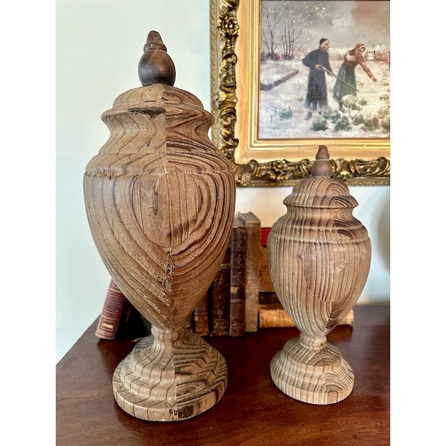 2010s Pair of Uttermost Solid Carved Wood Finials For Sale - Image 5 of 11