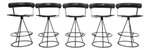 Mid 20th Century Saporiti Leather and Suede Swivel Bar Stools, Set of Five