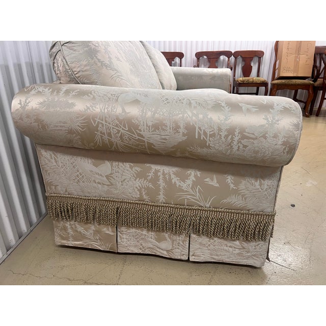 2020s Custom Designed by Me an Interior Designer Fabricated in My Private Workroom. 100% Silk Chinoiserie Luxury Sofa in the Lawson Style For Sale - Image 5 of 8