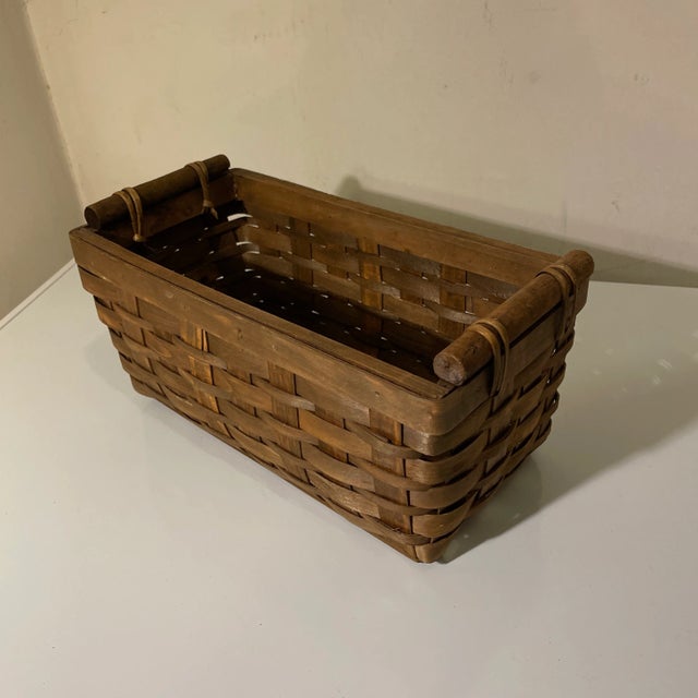 Rustic Mid 20th Century Woven Wood Rectangle Basket For Sale - Image 3 of 3