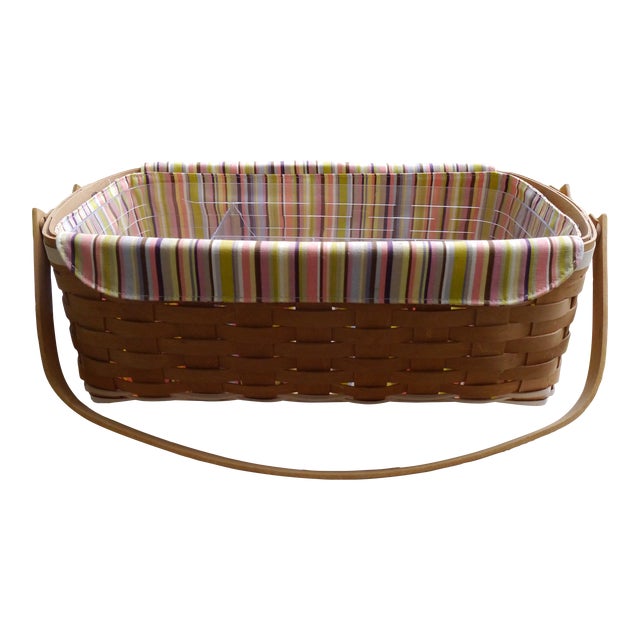 Longaberger 2010 All Together Basket + Striped Cotton Liner + Protector Signed For Sale
