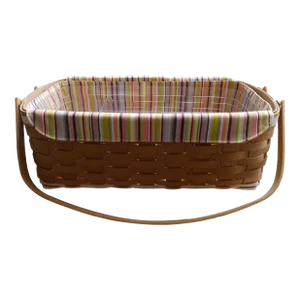 Longaberger 2010 All Together Basket + Striped Cotton Liner + Protector Signed