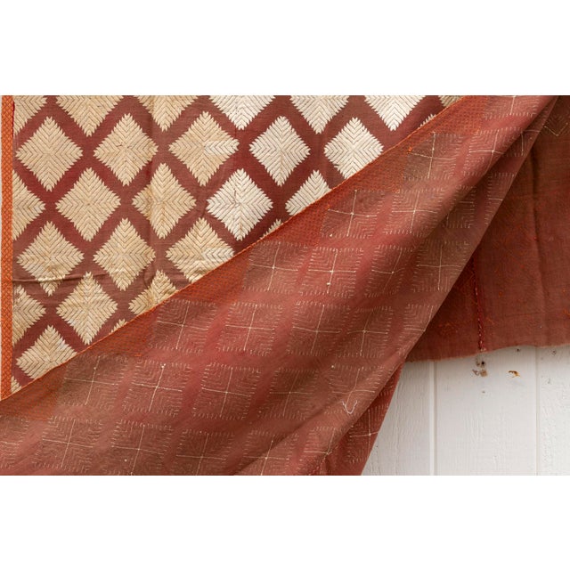Saffron Fine Saffron Bagh Phulkari Silk Throw For Sale - Image 8 of 10