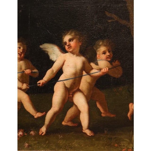 Baroque Francesco Albani, Cupids at Play Entertaining with Venus's Chariot, 17th Century, Oil Painting on Canvas, Framed For Sale - Image 3 of 15