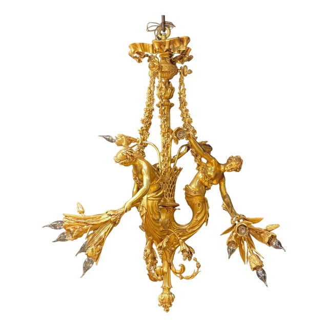 Large Gilt Bronze Chandelier in Louis XVI Style For Sale