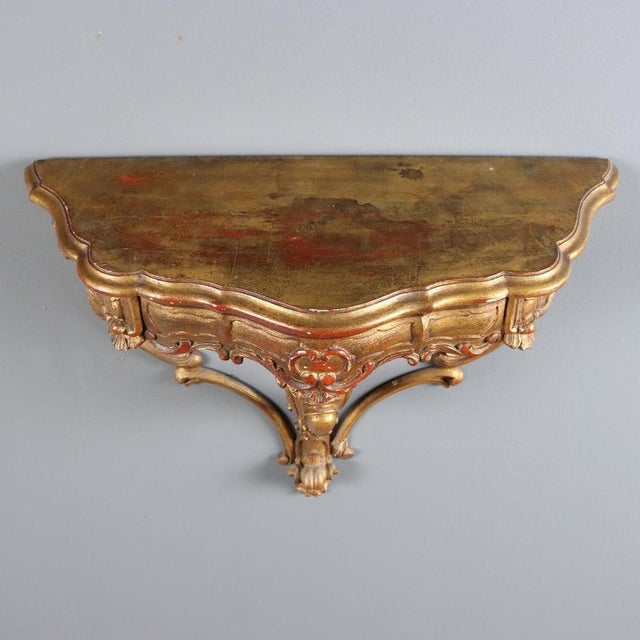 Italian Drop-Shaped Gilded Wood Wall Console Tables, Set of 2 For Sale - Image 11 of 12