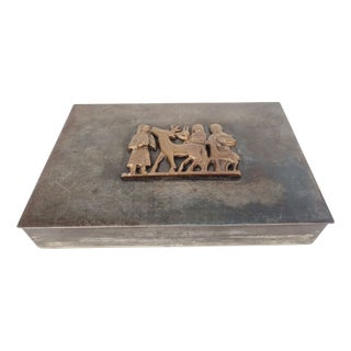 Art Deco Metal Cigar Box with Deer Motif, 1930s For Sale
