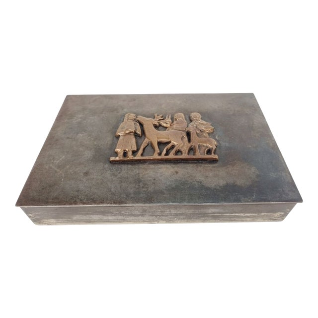 Art Deco Metal Cigar Box with Deer Motif, 1930s For Sale