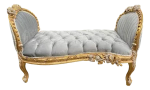 Late 20c French Louis XVI Gray Velvet Gold Settee 1 Pc