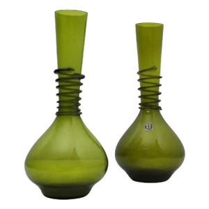 Green Decanter or Vase with Attached Glass Wire by Jacob E. Bang for Holmegaard, Denmark, Set of 2