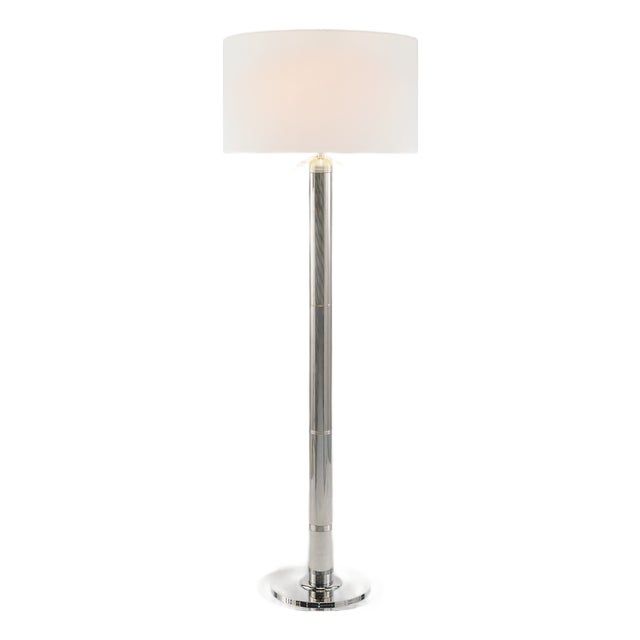Thomas O'Brien by Visual Comfort Signature Longacre Floor Lamp in Polished Nickel with Linen Shade For Sale